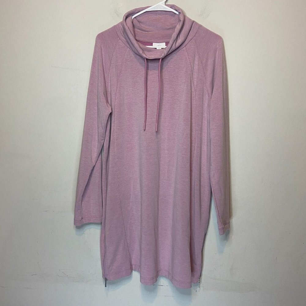 J Jill Fit Women L Cowl Neck Mini Dress Pink Long Sleeve Side Zip Stretch Active - Picture 1 of 9